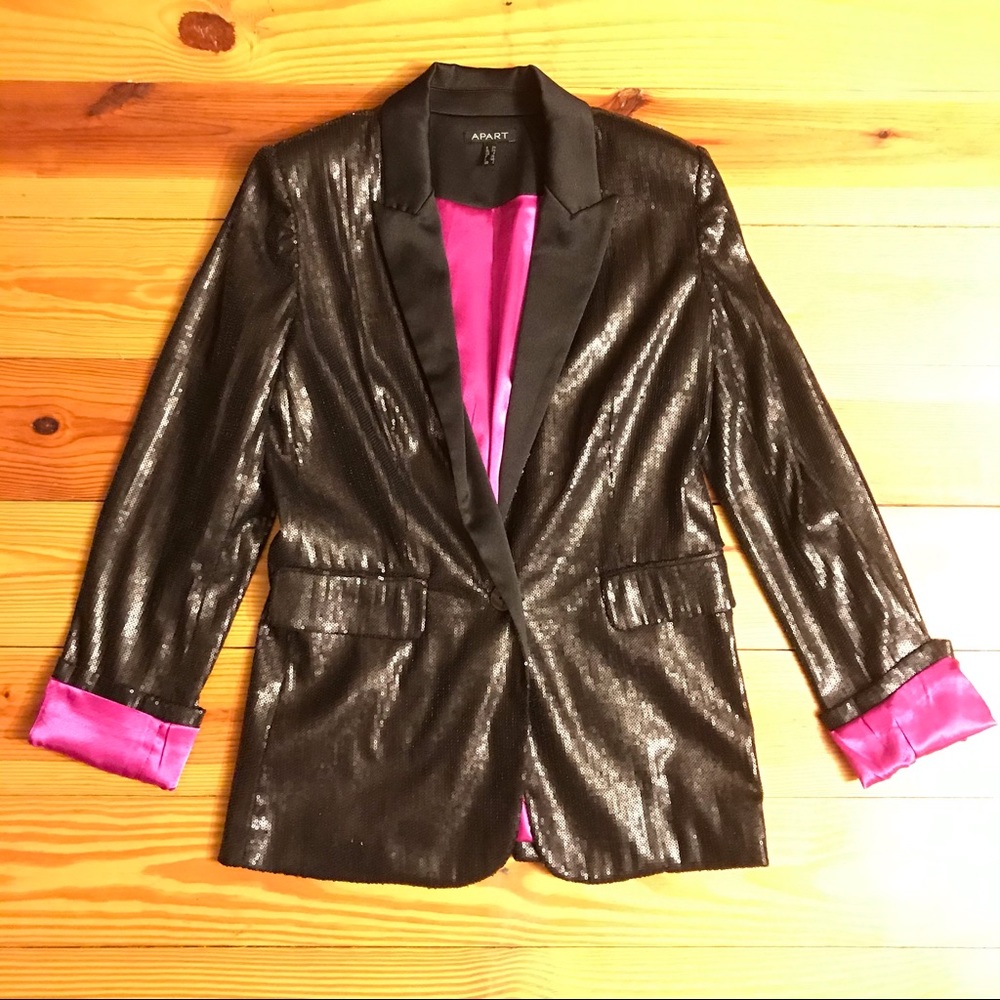 Apart Black Fuchsia Sequin Blazer, EUC, 2